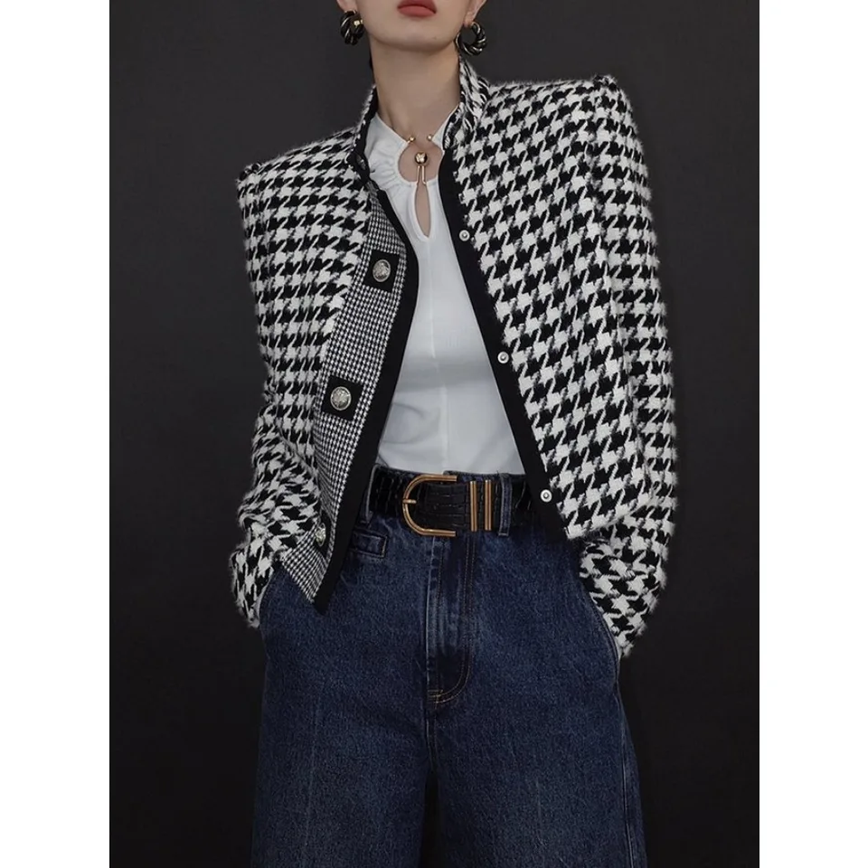 Fashionable Women's Houndstooth Winter Jacket