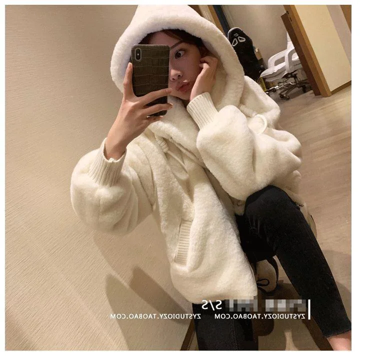 Autumn Winter Imitation Rex Rabbit Fur Eco-friendly Fur Jacket Women Outwear Warm Parka Coat Loose Thick Cold-Proof Plush Coats