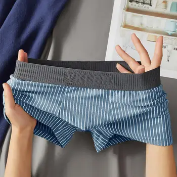 Slip Boxer da uomo a vita media con stampa a righe Patchwork colore pantaloncini sottili slip ad asciugatura rapida mutandine a U-convesse intimo da uomo 1