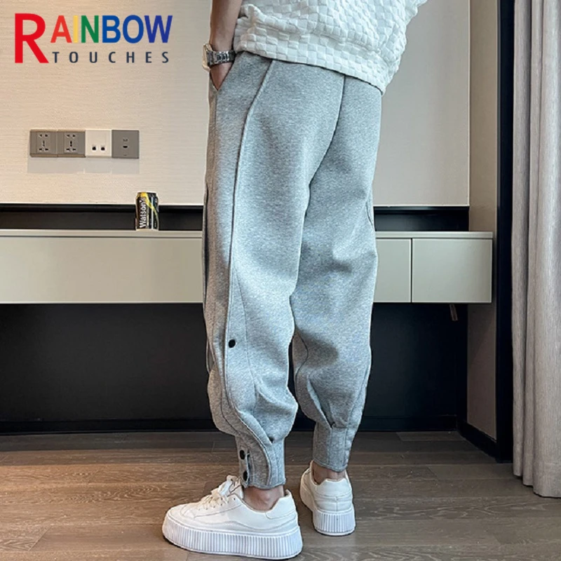 Rainbowtouches Brand Men's Casual Pants Fashion Bind feet Button Outdoors Men Elastic Sweatpants Male Autumn Sport Trousers