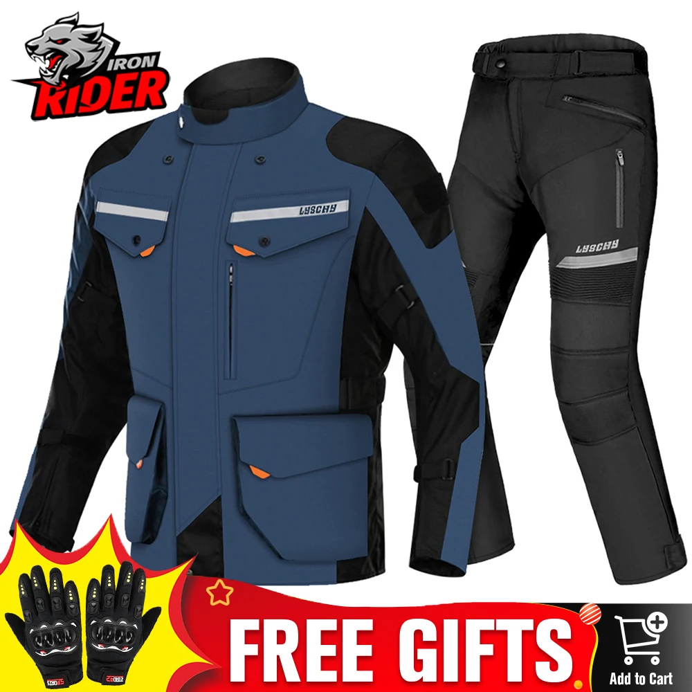 

LYSCHY Motorcycle Jacket Pants Suit Cold-proof Waterproof Winter Men Motorbike Riding Moto Jacket Protective Gear Armor Clothing