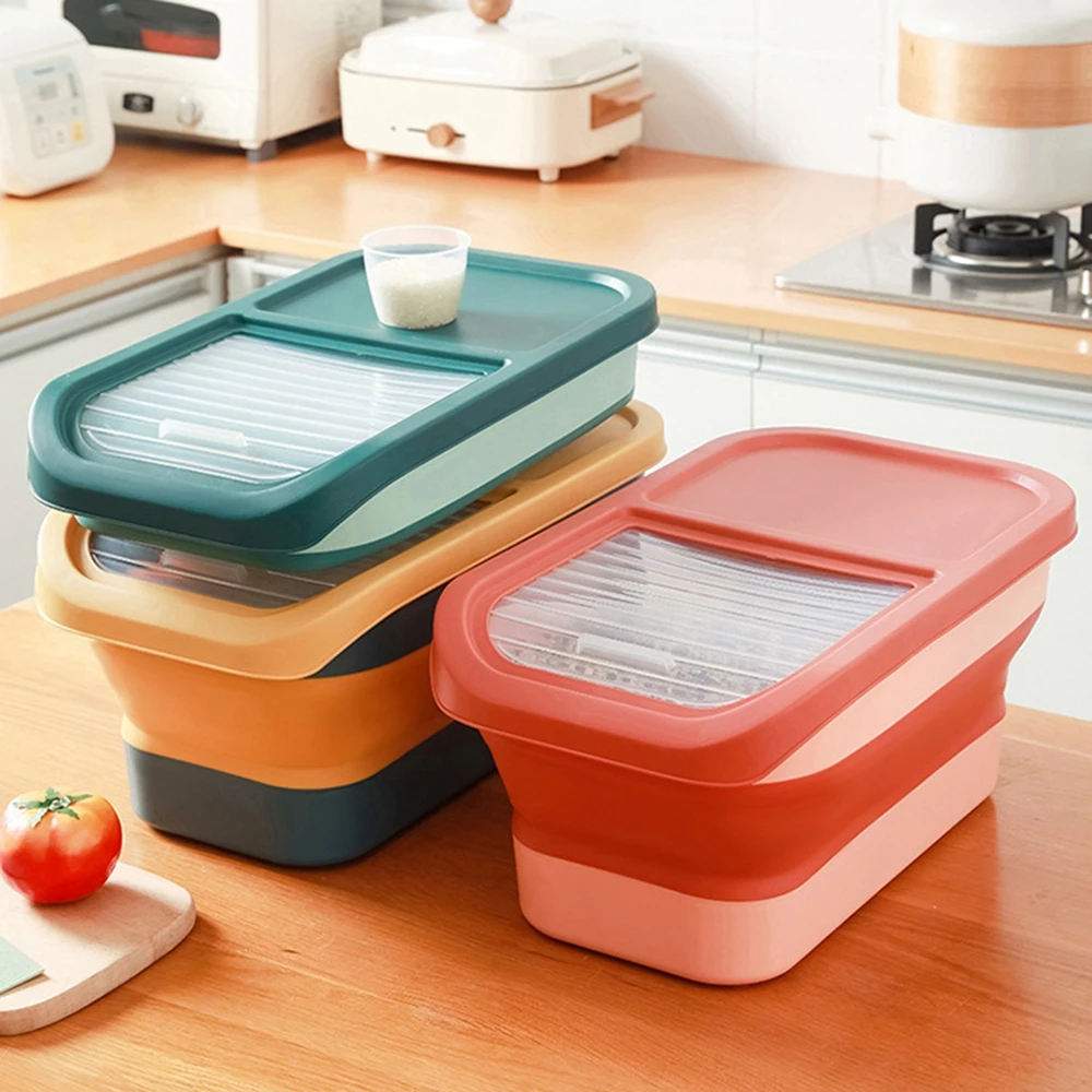13LB Pet Dog Food Storage Container Collapsible Cat Food Container With Lids Sealing Box Kitchen Folding Grain Rice Barrel Box