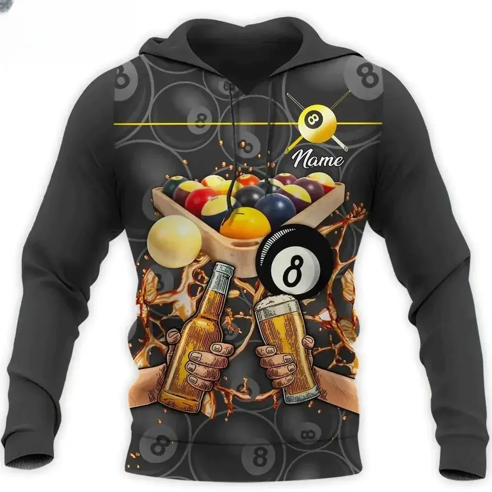 Hot Mechanic Beer Billiards Skull Men' Hoodie Sweatshirt 3D Print Fashion Autumn Winter Casual Coat Unisex Oversized Clothing