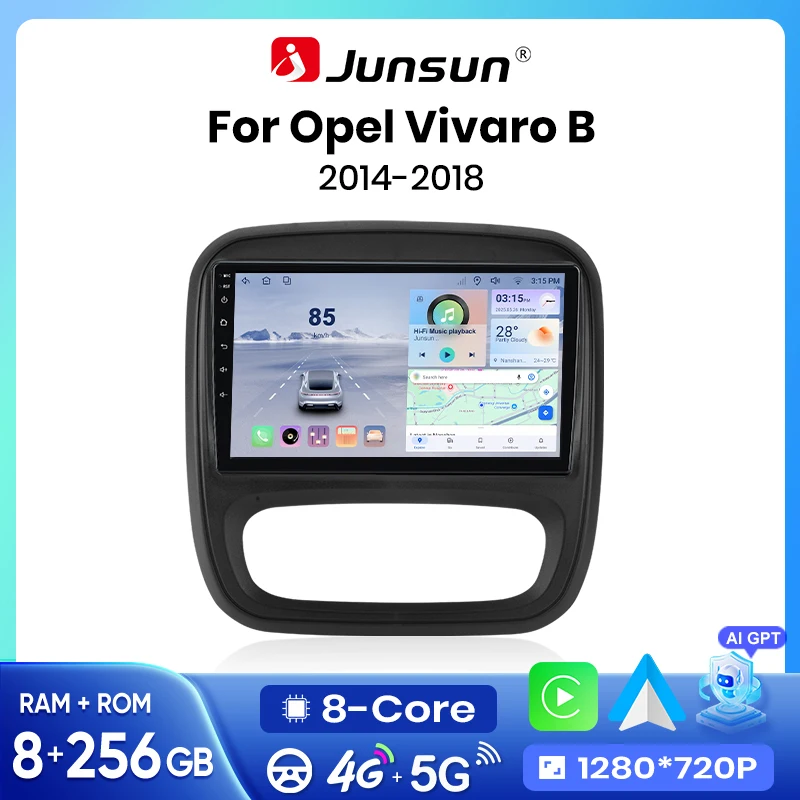 Radio de coche Junsun con CarPlay inalámbrico y Android Auto para Renault Trafic 3 2014-2021 y Opel Vivaro B 2014-2018, estéreo multimedia 2 DIN con ventilador de refrigeración incorporado, sistemas inteligentes, pantalla táctil, reproductor de video, unidad principal, estéreo, autorradio, navegación, Bluetooth, SWC. 1