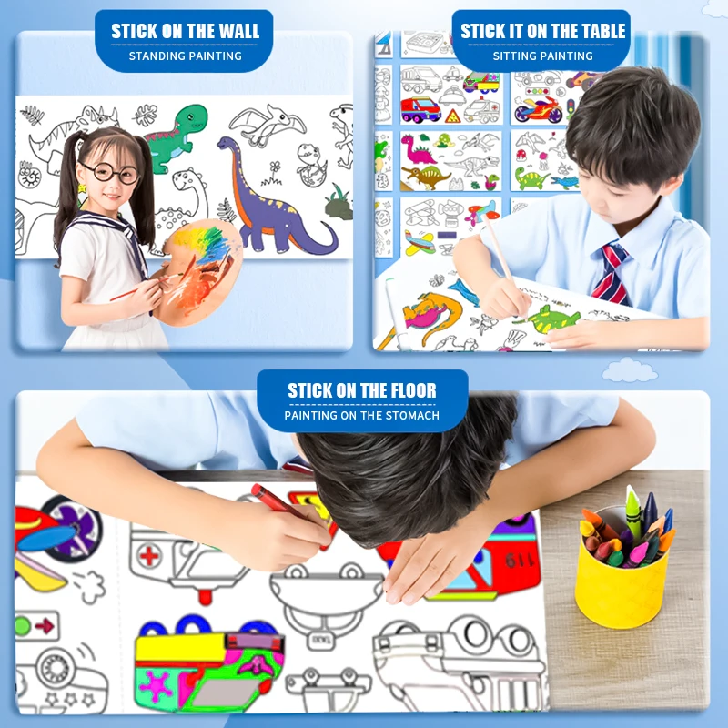 Children's Drawing Roll DIY Coloring Paper Roll Color Filling Paper Graffiti Scroll Paper-cut for Kids Painting Educational Toys 3
