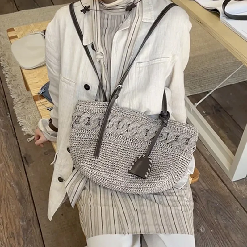 Summer Fashion Straw Woven Shoulder Bags Leisure Underarm Shoulder Bags Women Large Capacity Boho Tote Handbag
