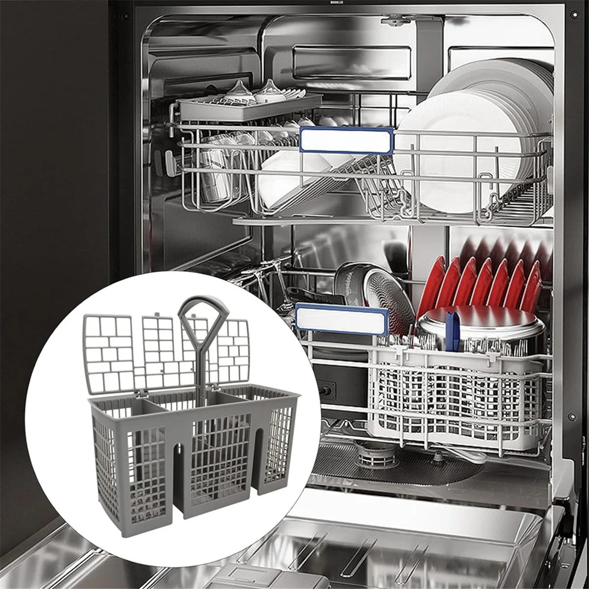 Universal Dishwasher Cutlery Basket Replacement, with Removable Handle, Dishwasher Utensil Holder for Bosch and Siemens 5
