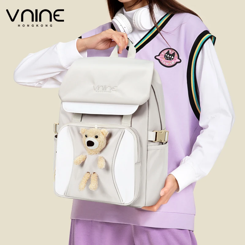VNINE backpack for female students, fashionable, lightweight, large capacity commuting travel computer backpack