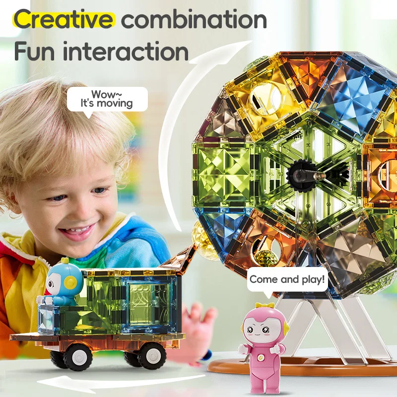 Lighting Magnetic Tiles Building Blocks Kids Sensory Toy 4D Lighted Magnet Construction Set Montessori Creative Educational Toys