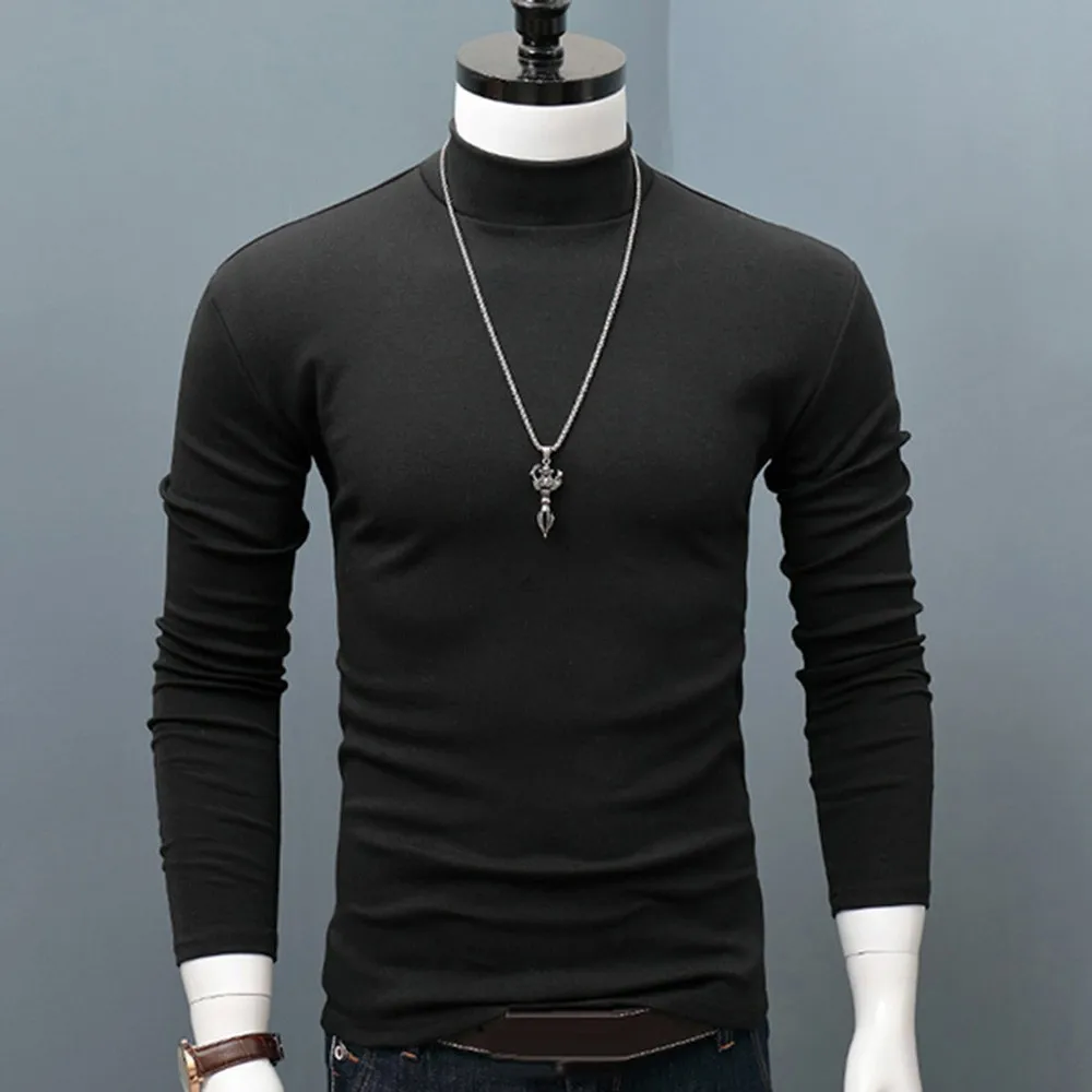 Men Thermal Underwear Tops Pullover Long Sleeve Top Winter Warm T-Shirt Mock Neck Basic Plain Blouse Solid Elastic Sleepwear winter mens warm fleece lined t shirt thick o neck solid color pullover sweatshirt thermal underwear long sleeve tops clothing