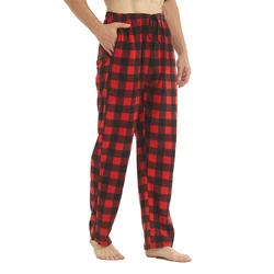 Men's Fleece Plaid Pajama Pants with Pockets - Soft and Warm Loungewear - XXL (Red Black Plaid)