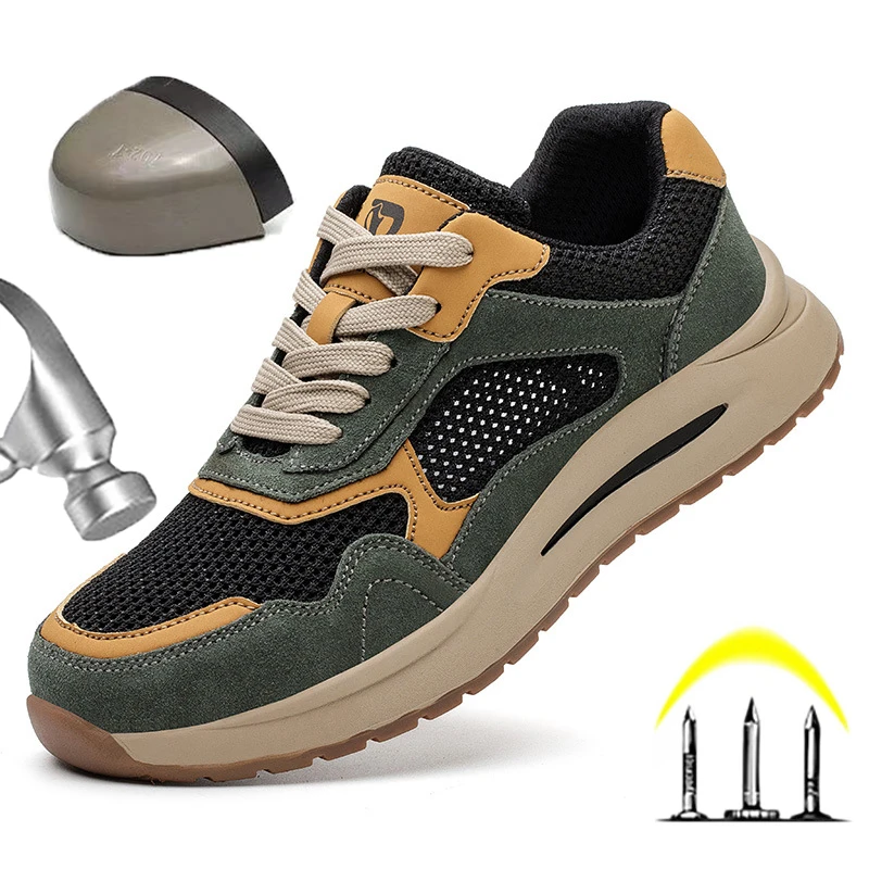 

YUPINJIA Men's work safety shoes are not easily damaged, steel toe safety shoes, anti impact and anti puncture protective shoes