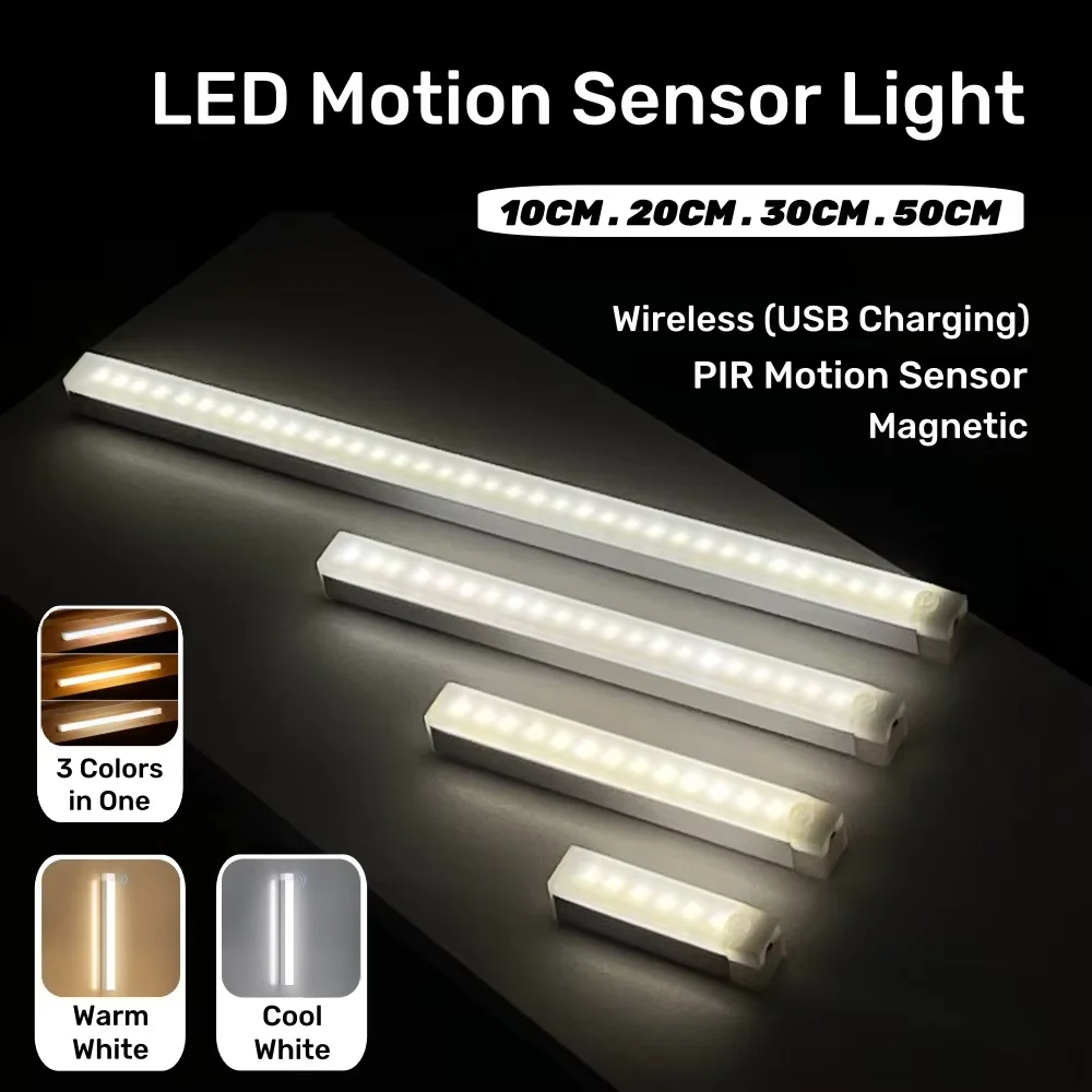Rechargeable Motion Sensor LED Cabinet Light Induction Night Light Portable Bar Lamp for Kitchen Bedside Wardrobe Closet Aisle led night light