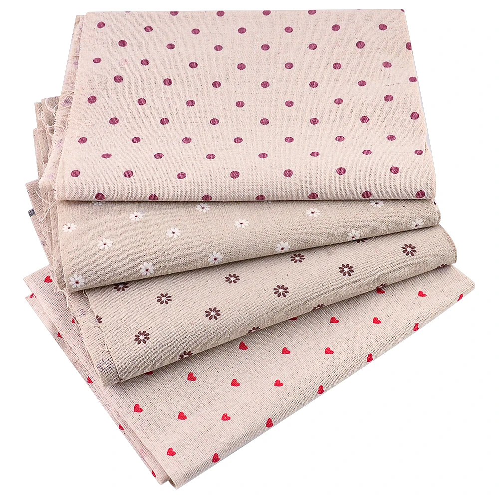 TERAMILA Polka Dots Design Cotton Linen Fabric by Yard, for Sewing Tablecloth Cover Pillow Bag Cushion Home Decora, Heart Shape