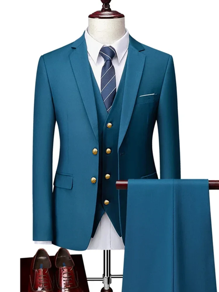 

16 Color Basic Style Men's Casual Solid Color 3 Pieces Suits / Male One Button Blazers Jacker Coat Trousers Pants Vest Waistcoat