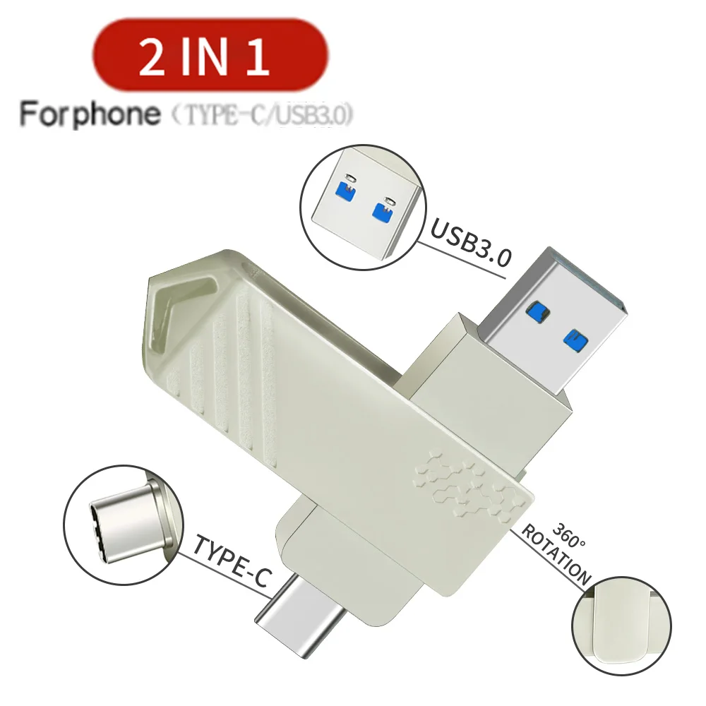 C타입 USB 플래시 드라이브, 고속 USB 2.0, 컴퓨터 휴대폰 금속 미니 펜 드라이브, 16GB, 32GB, 64GB, 128GB, 10 개/로트