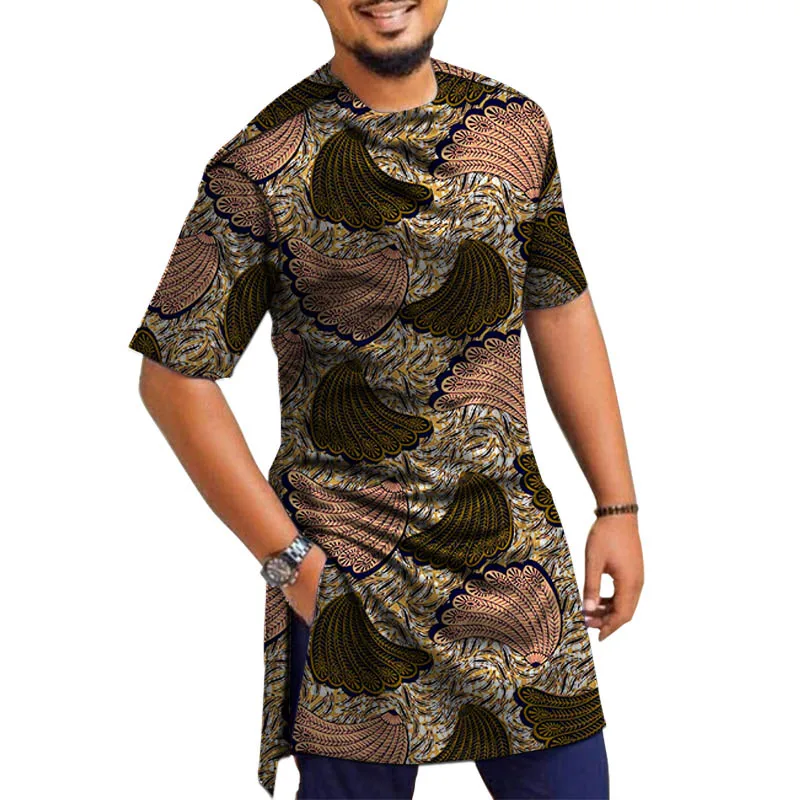 Summer Fashion Men's Print Tops Guaranteed African Wax Half Sleeve Ball Party Shirts