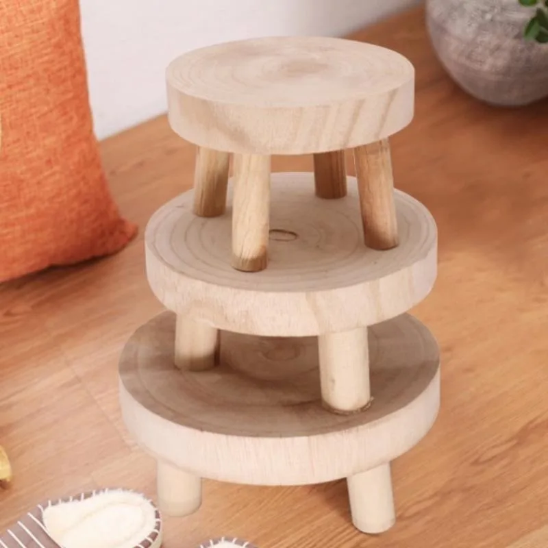 Wooden Plant Stand Flower Pot Base Holder Stool Indoor Outdoor Garden Succulent Pots Tray Flower Display Plant Stand SmallStool