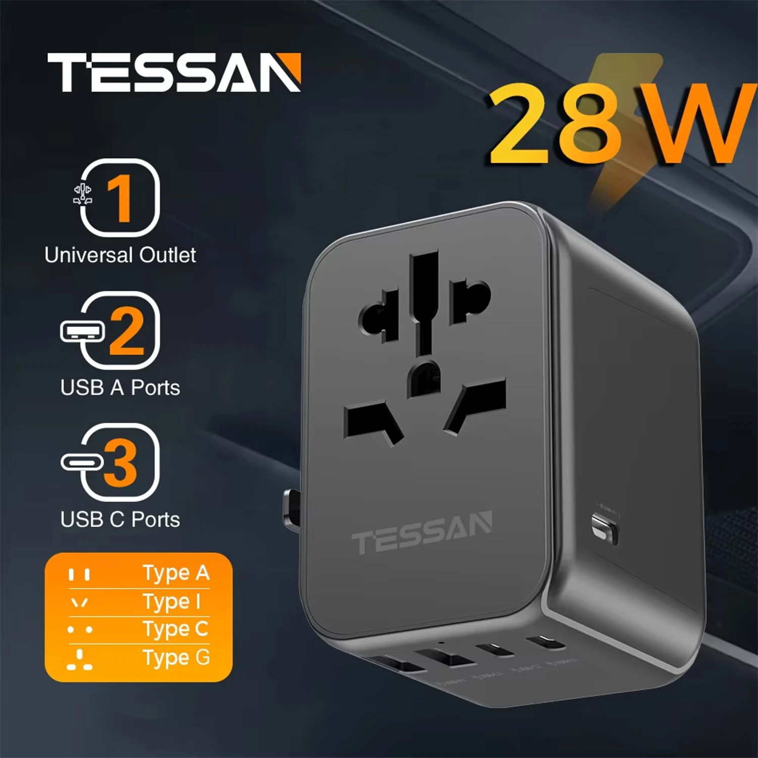Universal Travel Charger with Multiple USB and Type C Ports