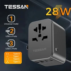 Universal Travel Charger with Multiple USB and Type C Ports - 28W Black 2U3C