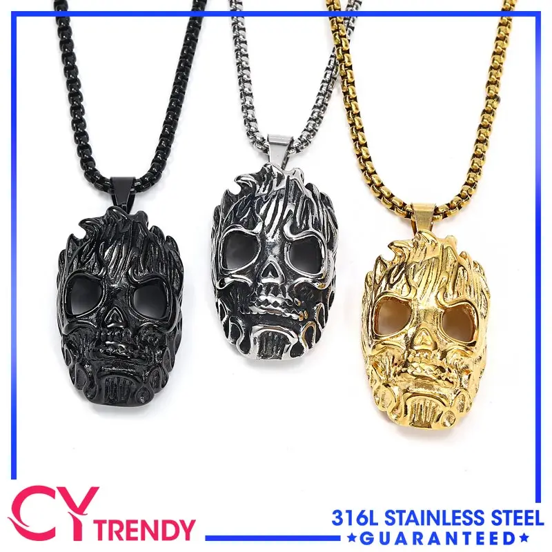 

European and American Hip-hop Vintage Tree Patterned Skull Pendant Necklace Chain