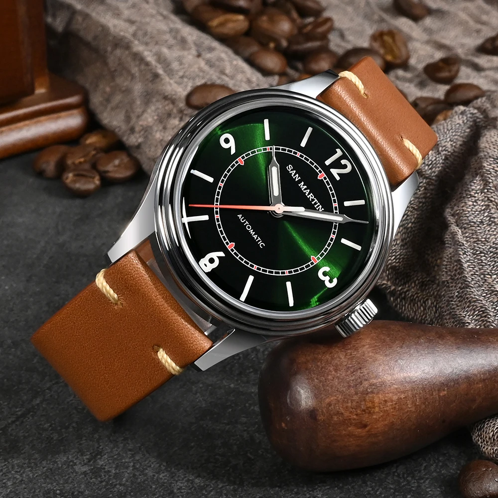 男性用サンマルトンパイロットウォッチ、エナメルサンレイダイヤル