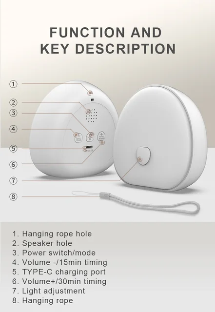 RGB Sleep White Noise Machine with Soothing Sound Touchable Rechargeable LED Night Light Relaxing Audio & Sleep Lamp for Baby 6