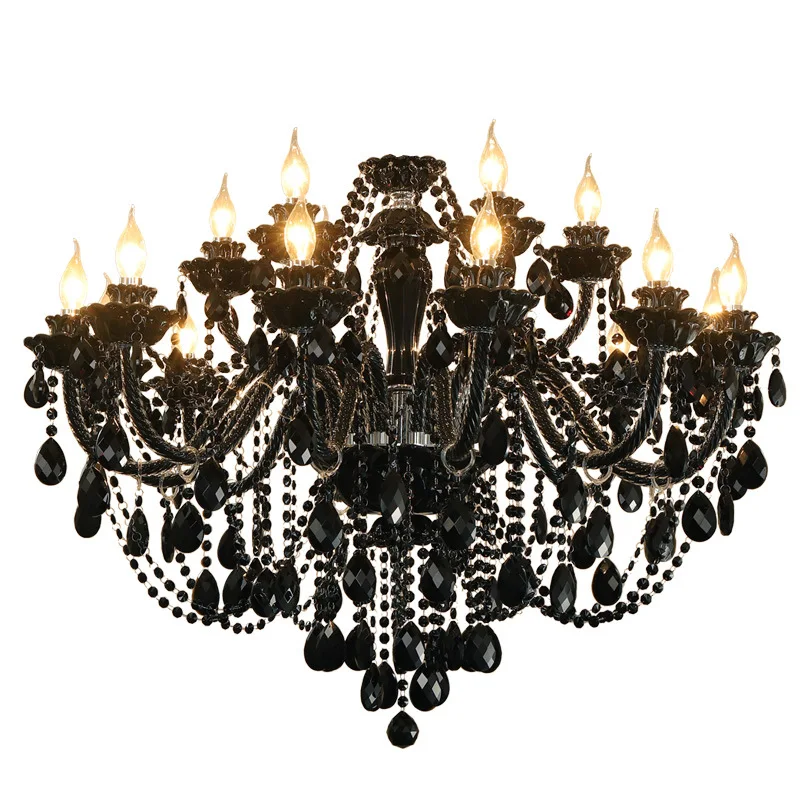 

LED Classic Iron Crystal Glass Fabric Black Chandelier Lighting lustres de cristal Suspension Luminaire Lampen For Foyer