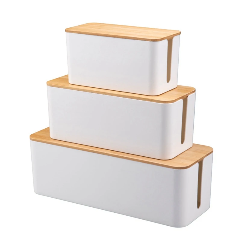 

3 Pcs Cable Storage Box Small Large Oversized Cable Storage Box With Bamboo Cover To Hide Wires And Power Strips
