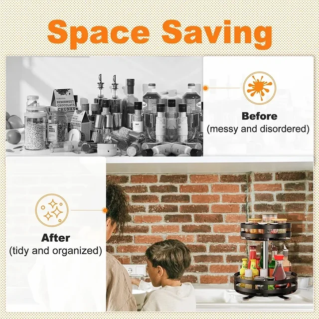 Organizzatore portaspezie con rotazione a 360 ° vassoio portaoggetti antiscivolo in acciaio al carbonio per condimenti e spezie barattoli lattine accessori da cucina per la casa 4