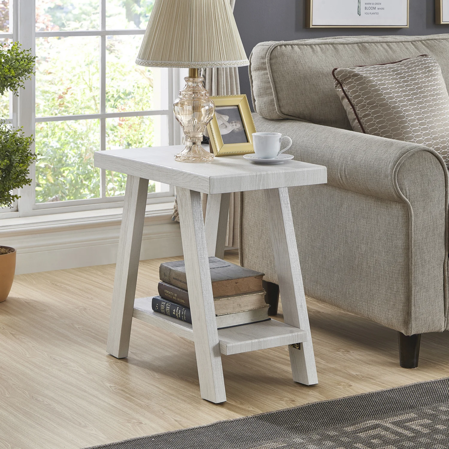 

Contemporary White Athens Finish Wood Side Table with Stylish Shelving Option for Modern Home Décor and Organization