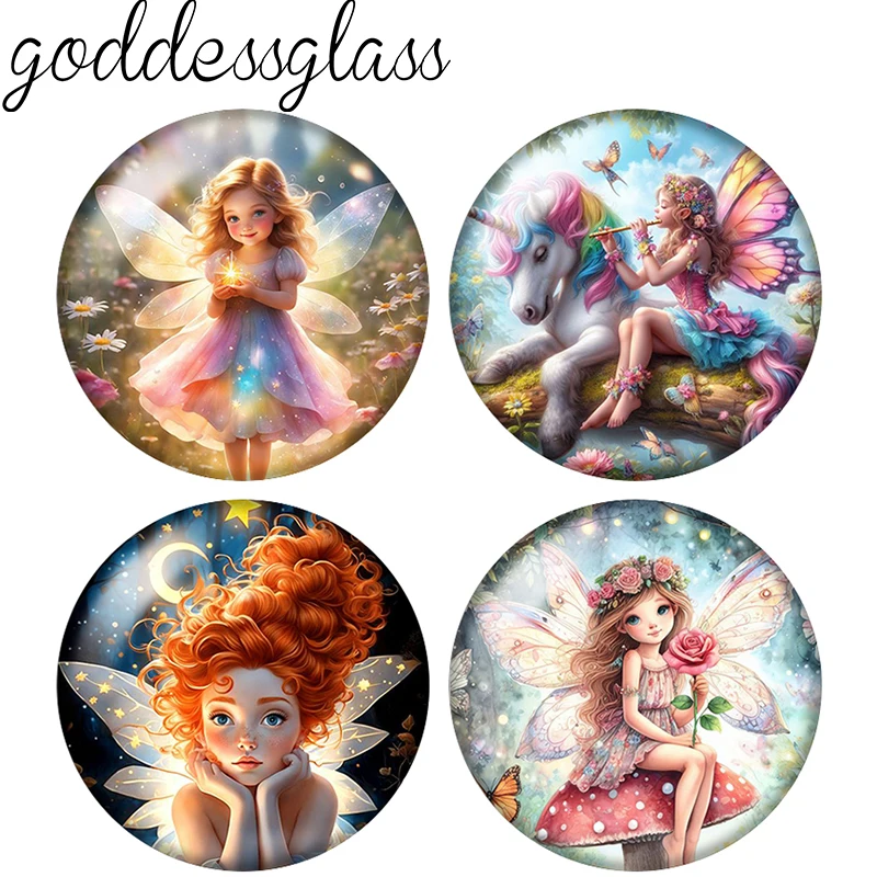 

New Magical Fairy Girls Wings butterflies 10pcs 12mm/18mm/20mm/25mm Round photo glass cabochon demo flat back Making finding