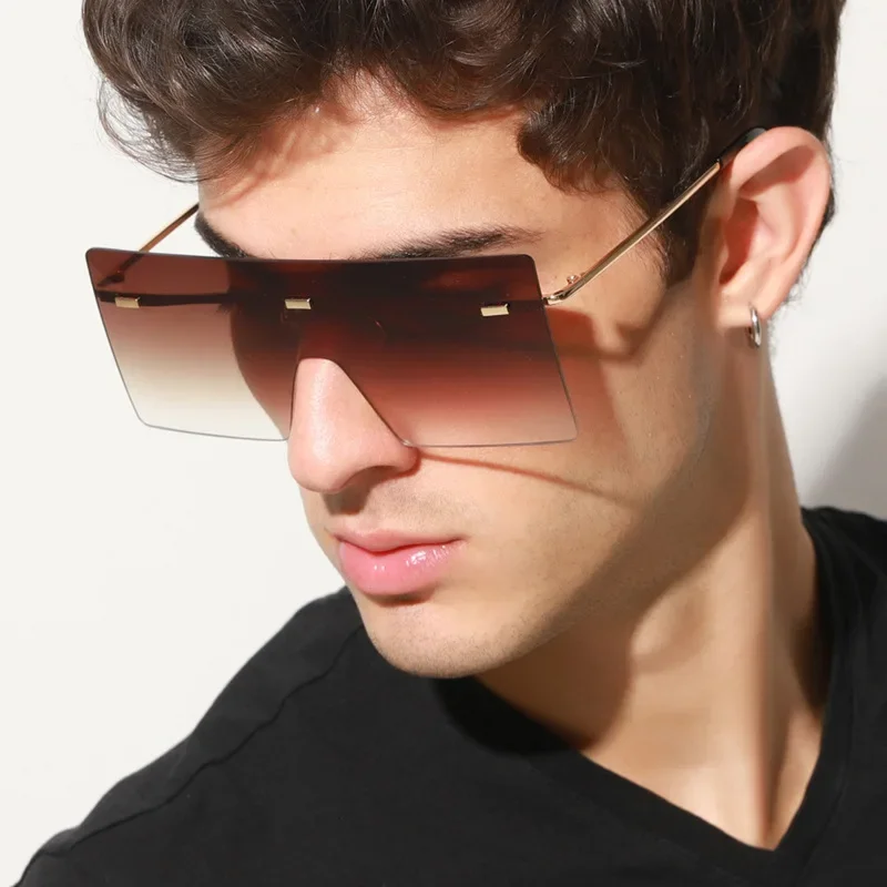 

New One-piece Square Sunglasses Men's and Women's Fashion Europe and The United States Rimless Sunglasses Gradual Ocean Glasses