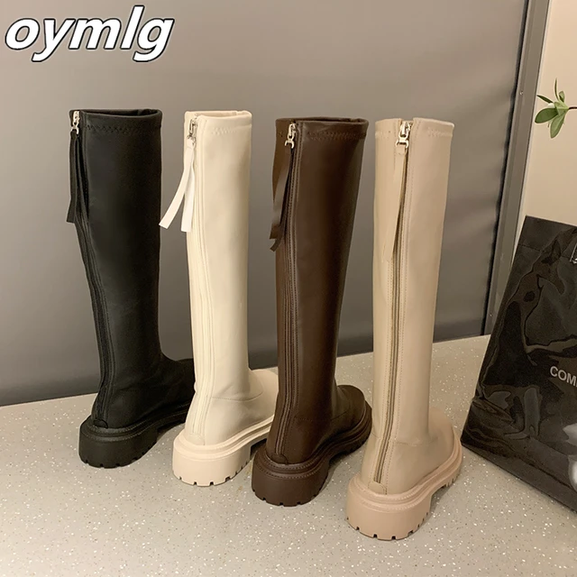 Black Patent Leather Ankle Boots Round Toe Patent Leather Beige Ladies Fashion Winter Long Women's Boots Botas Mujer 5