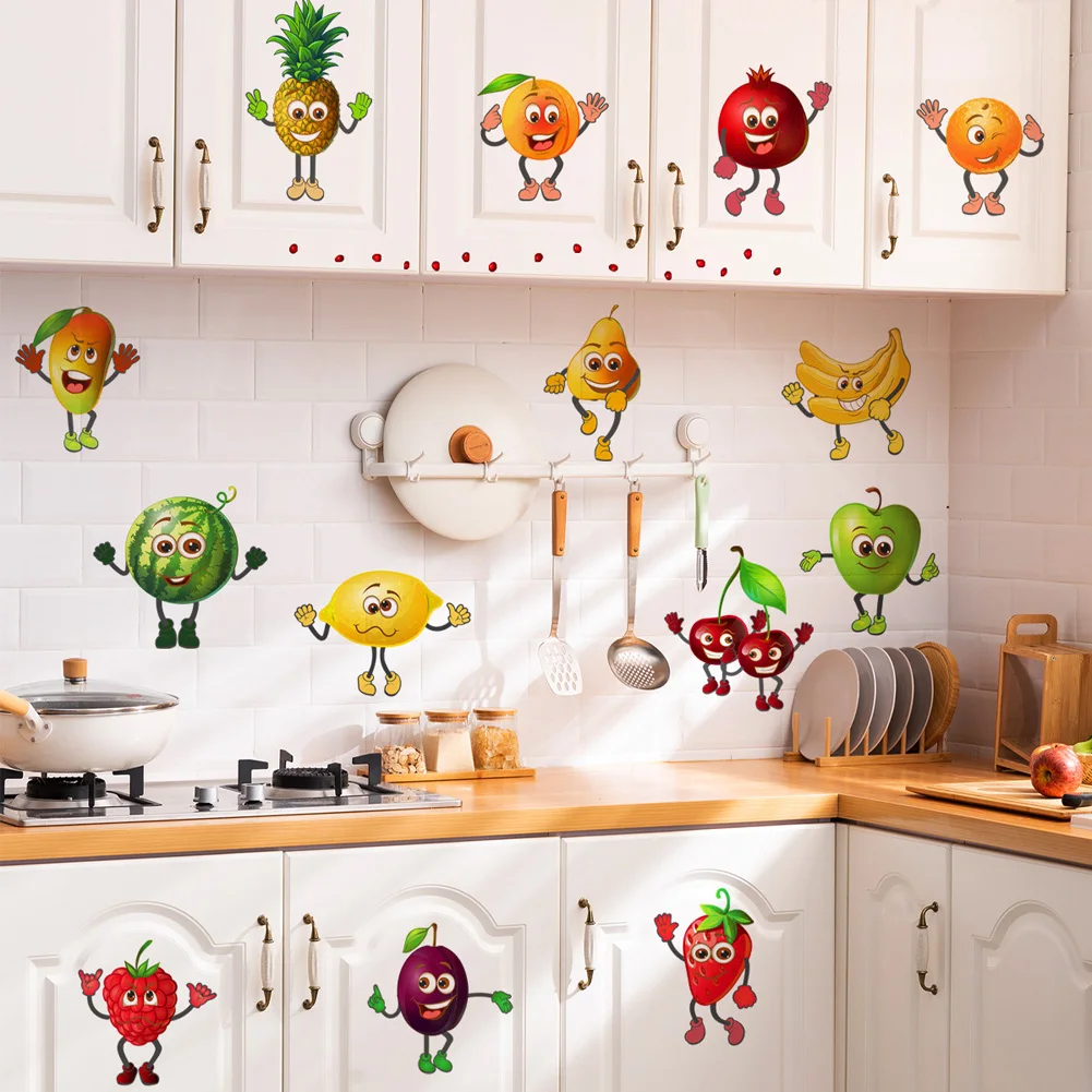 Cartoon Various Fruits Wall Stickers Kitchen Refrigerator Home Decor Mural Living Room Cupboard Decoration Wallpaper Cute Decals wall stickers,self adhesive stickers,self adhesive wallpaper,vinyl wallpaper,kitchen wall sticker,adhesive wallpaper