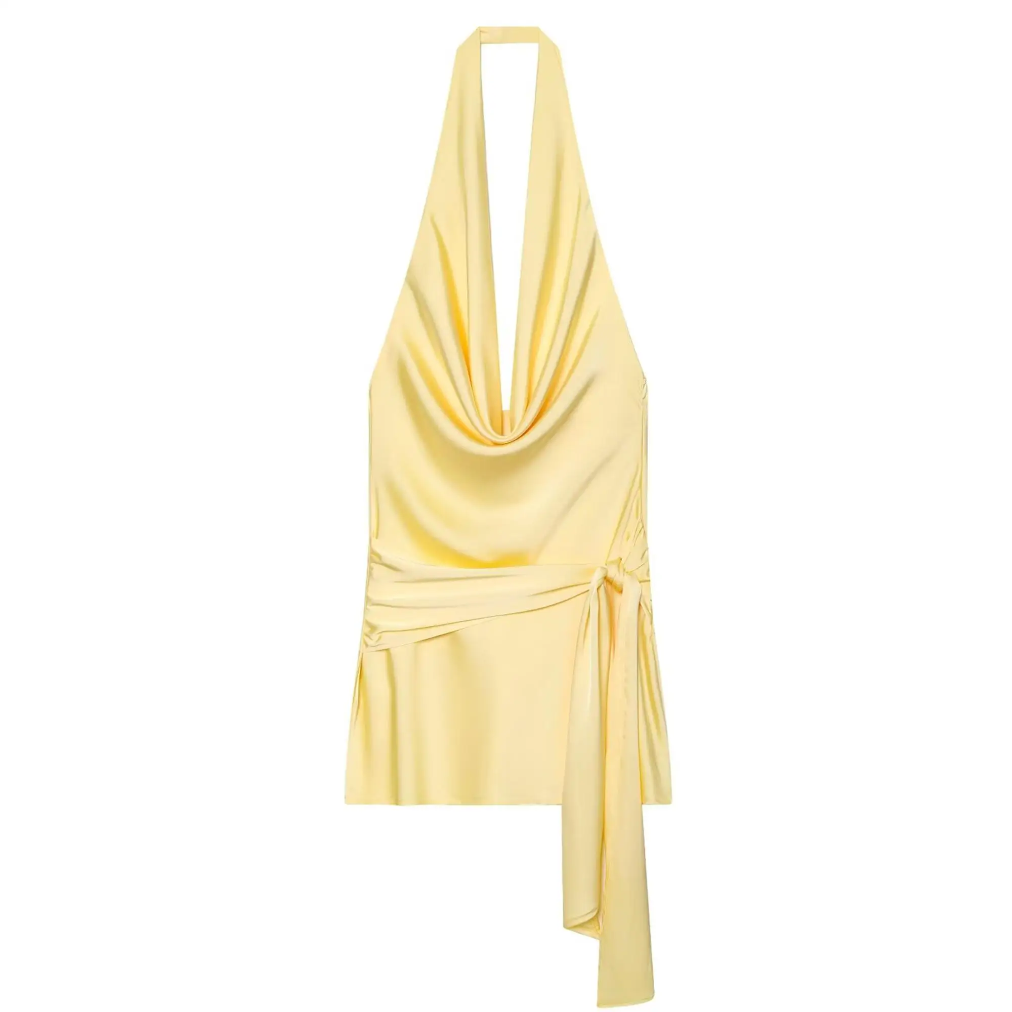 TFMLN Trendiges Damen-Neckholder-Kleid mit tiefem V-Ausschnitt, Sommer, neu, elegant, rückenfrei, einfarbig, ärmellos, mit Schnürung, schick, High Street – Detail 2