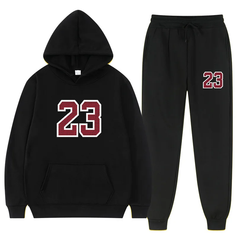 

Autumn/Winter New Men's Fashion Sports Set Cotton Fleece Sportswear 2-piece Set Sports Hoodie+Pants Set Couple Street Sportswear