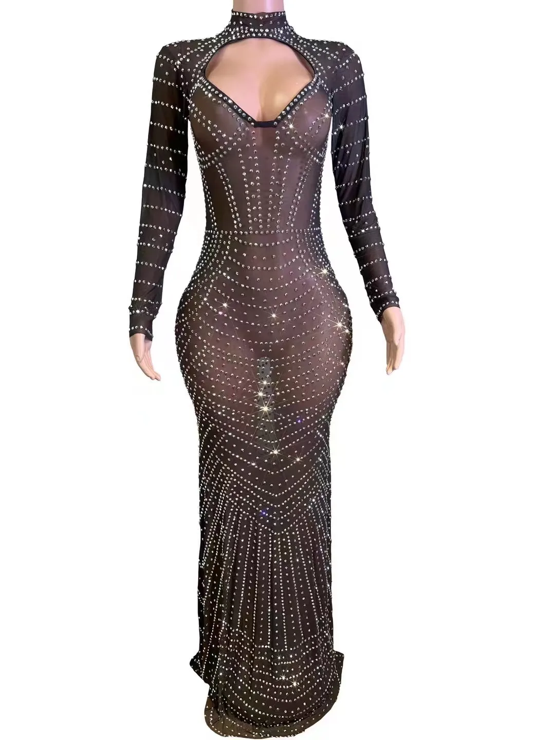 

Sexy Tight Fitting Long Women Dress See Through Mesh Party Club Night BarShow Photo Shoot Wear Singing Stage Performance Costume