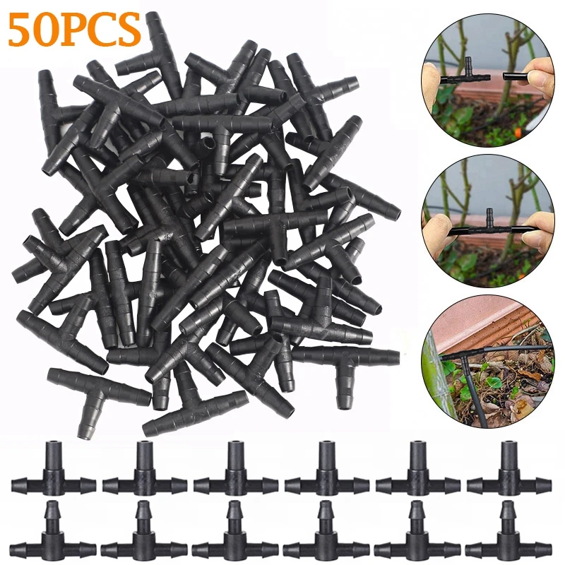 50PCS 4/7mm Hose Connector Tee Elbow Straight Connector Garden Water Pipe Joints Greenhouse Drip Irrigation System Fittings