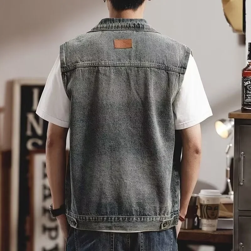 Loose-Fit American Style Vintage Men's Motorcycle Rider Vest Multi-Pocket Sleeveless Garment Trendy Cross-Border Outerwear