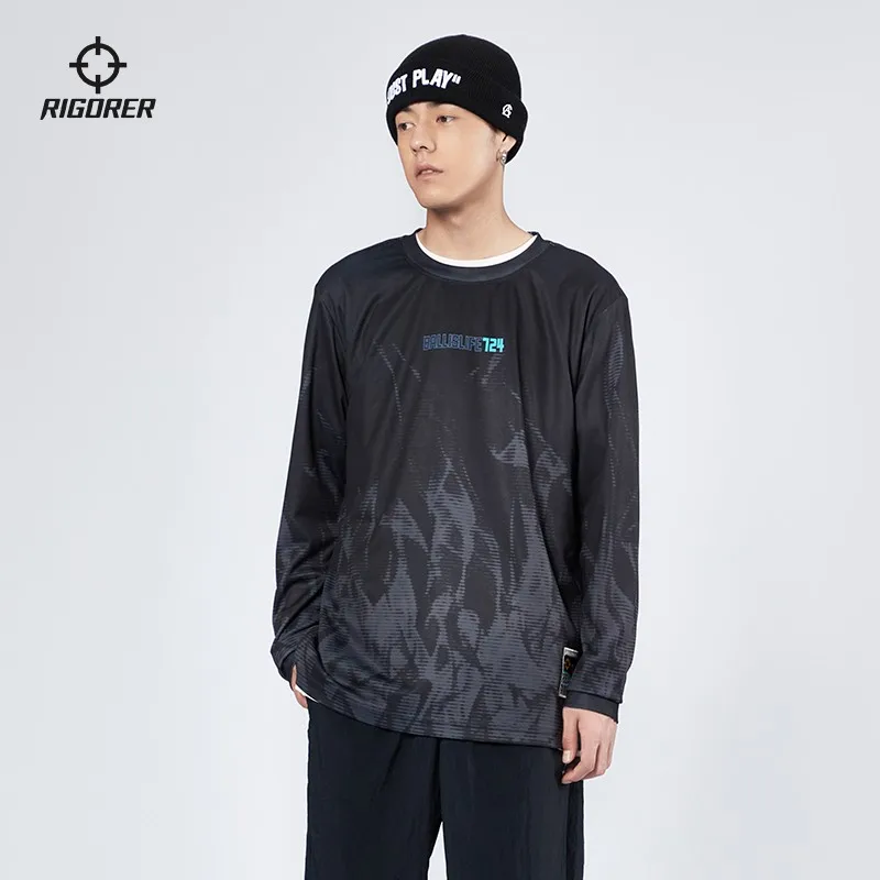 Rigorer Personal Image Round Men's Long Sleeve Round Neck Winter Quick-drying Sweat T-shirt Basketball Clothes