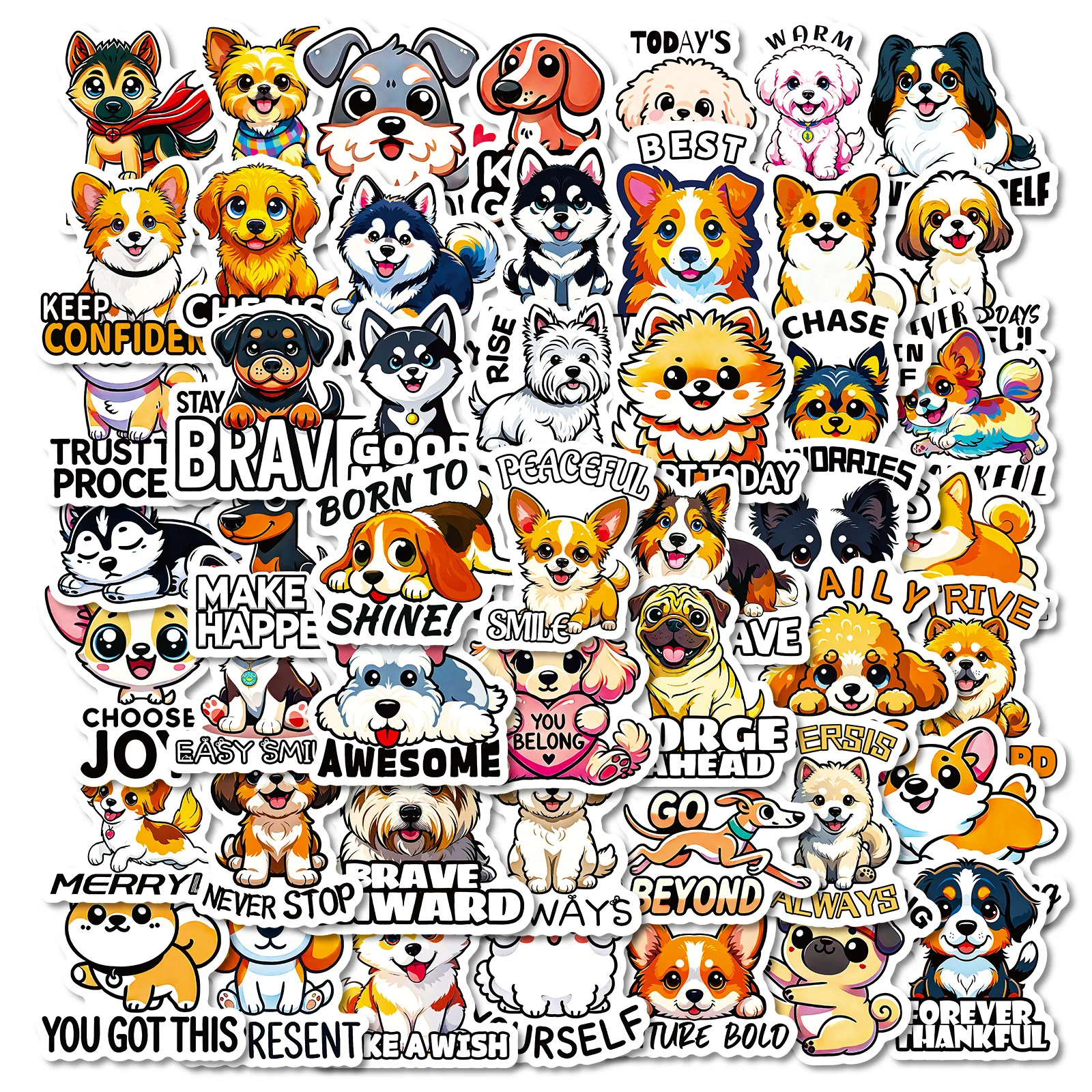 56PCS Cute Dogs Positive Energy Short Verses Stickers DIY Phone Guitar ...