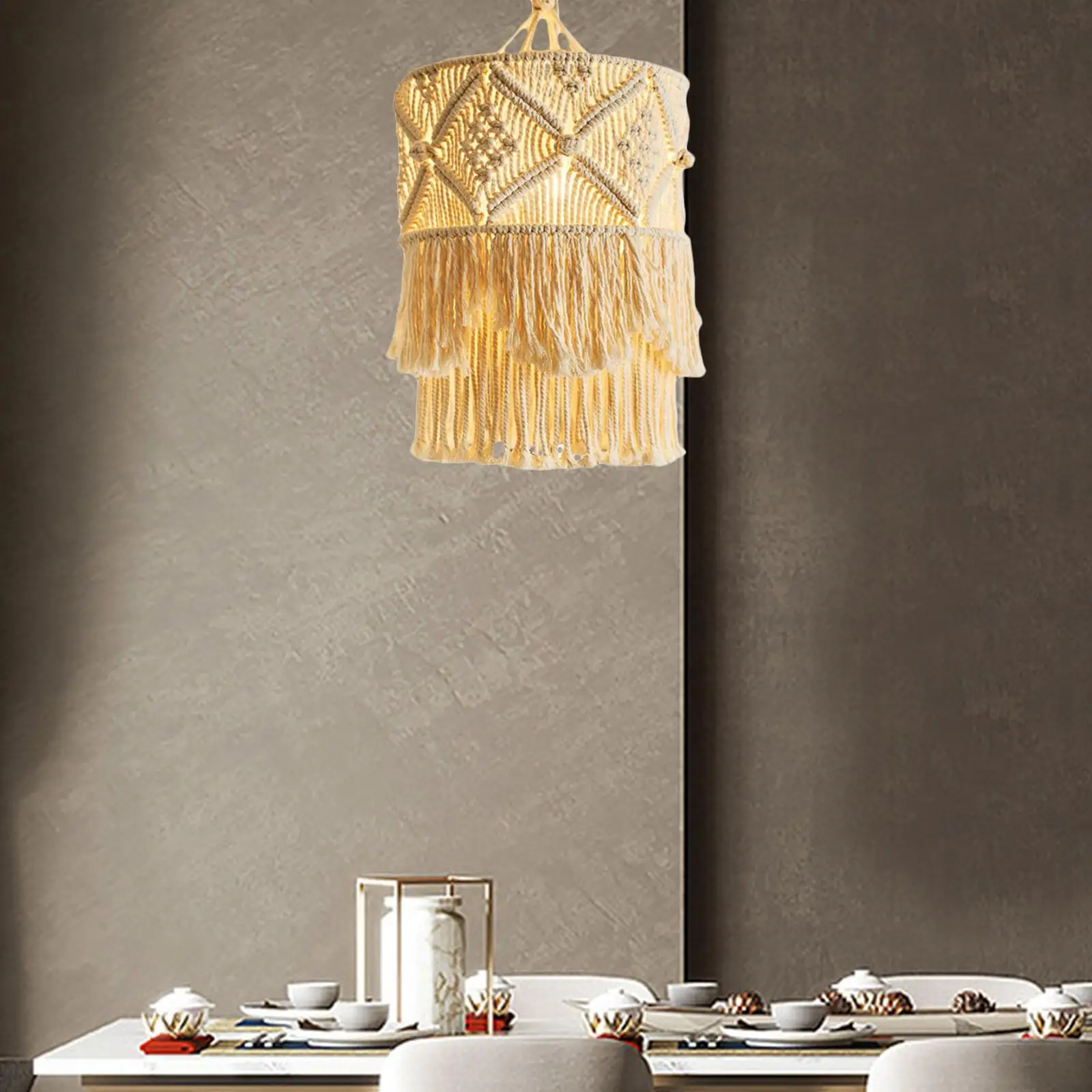 

Vintage Macrame Lampshade Ceiling Pendant Light Boho Lamp Shade Home Hanging