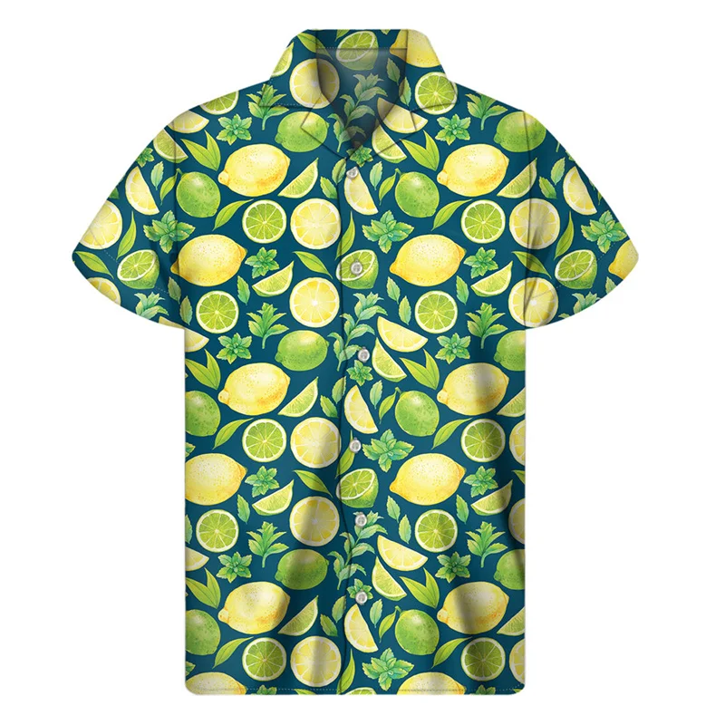 

Lemon 3d Printed Shirt Men Summer Vacation Tropical Plants Graphic Short Sleeves Lapel Hawaiian Shirts Button Aloha Blouse