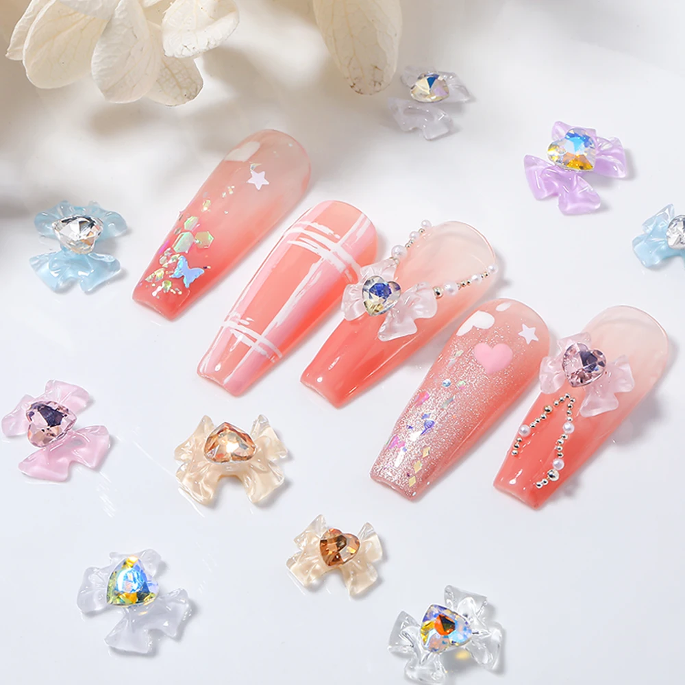 

10pcs Japanese Colorful Butterfly Nail Art Charms Resin Crystal Rhinestone Heart Shape DIY Nail Art Decoration Accessories