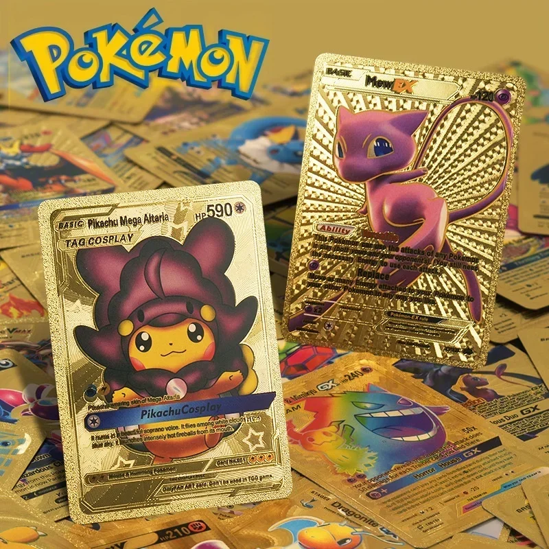 25 Pz-110 Pz Pokemon Gold Card Colorato Inglese Spagnolo Francese Tedesco Carte Stagnola Gioco Battaglia Pikachu Charizard Mewtwo