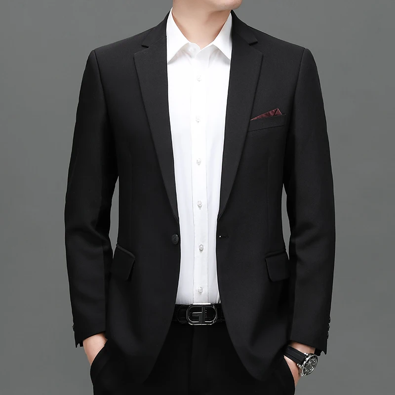 

2024 Men Black Formal Blazers Back Slit Suit Coat Male Business Casual Uniform Classical Office Meeting Corporate Fashion Outfit