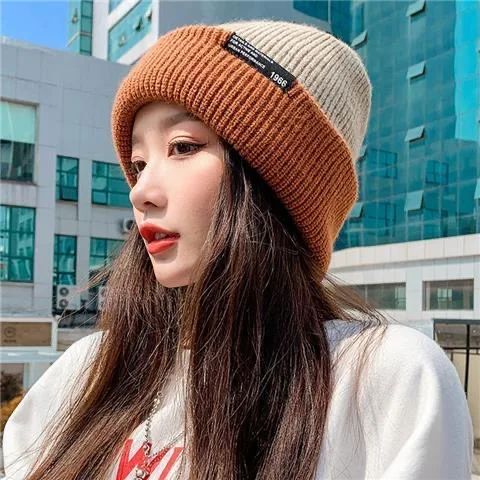 Bonnet en maille unisexe bicolore style k-pop slouchy_voghion.com