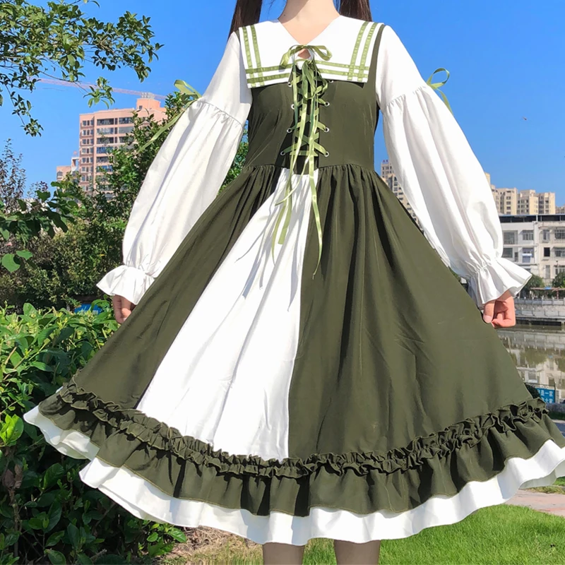 

2023 New Dress Pattern Lolita Color Blocking Wood Ear Edge Free Shipping