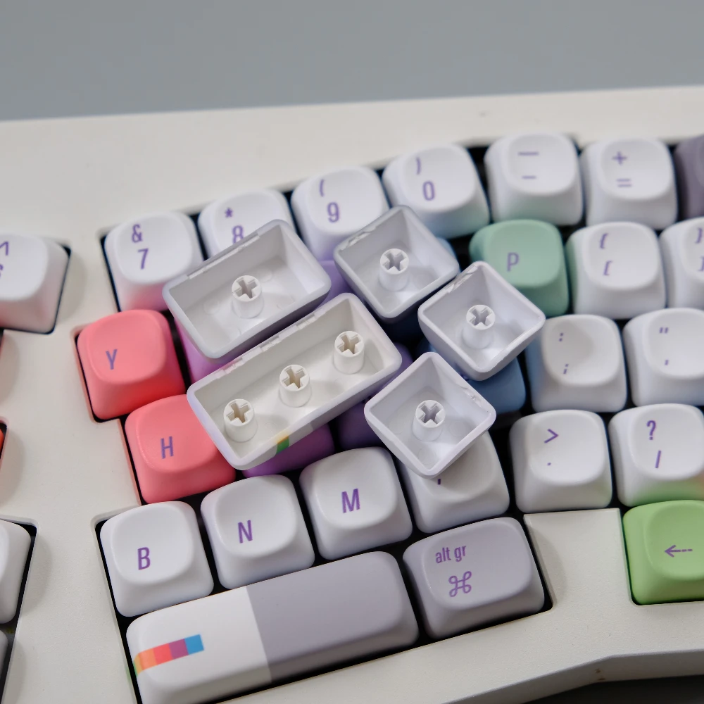 132키 레인보우 프로그램 키캡 MOA XOA 프로파일 라운드 염료 서브 PBT 키캡 MX 기계식 키보드용 앨리스 ISO ANSI 레이아웃